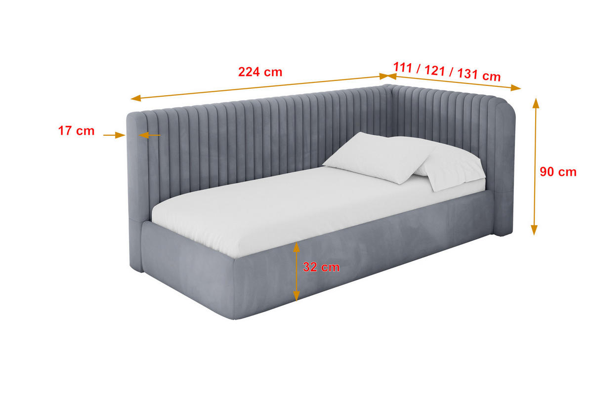 EINZELLBETT Jugendbett mit Bettkasten, Links - AURY 100x200 Grau - Grau, Holzwerkstoff/Textil (100/200cm) - ALTDECOR