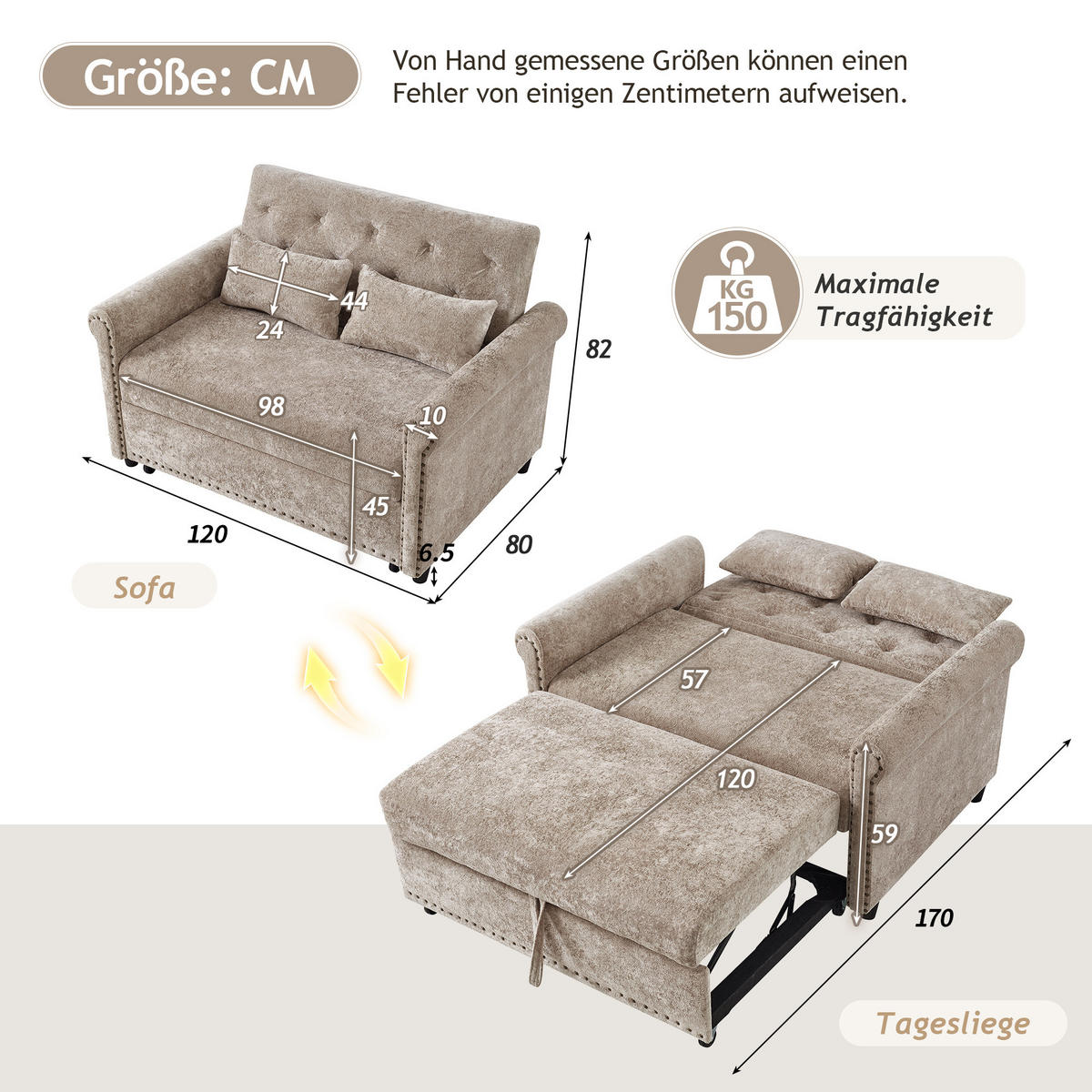 SCHLAFSOFA ausziehbar mit Schlaffunktion Mehrfarbig 80x120x82 cm Textil - Multicolor, Textil (80/82/120cm) - SONNENH