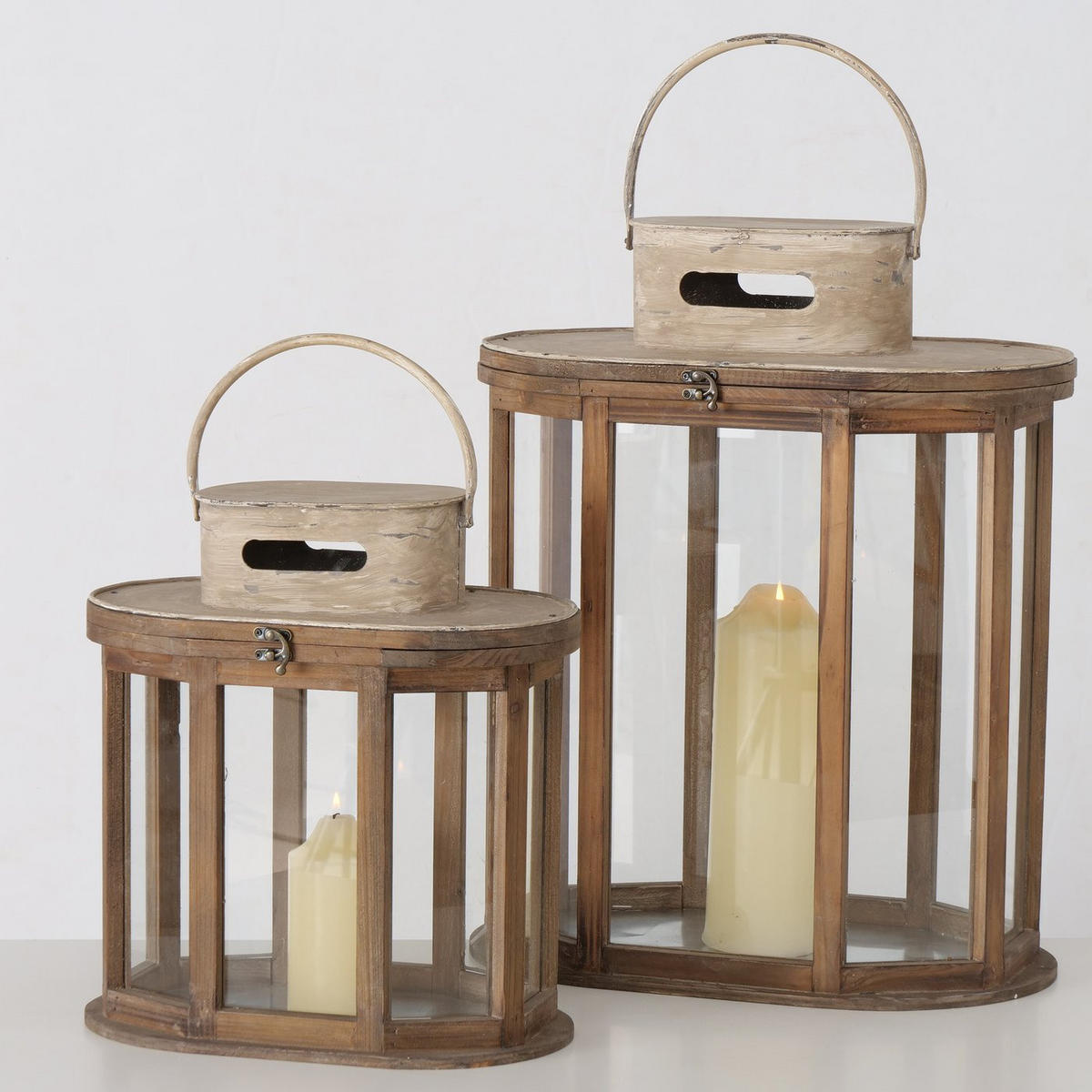 HOLZLATERNEN 2er-Set Laurie - Braun, Holz (28/56/45cm) - Boltze Home
