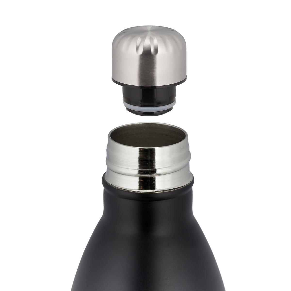 TRINKFLASCHE 1l - Schwarz, Kunststoff/Metall (1L) - Relaxdays