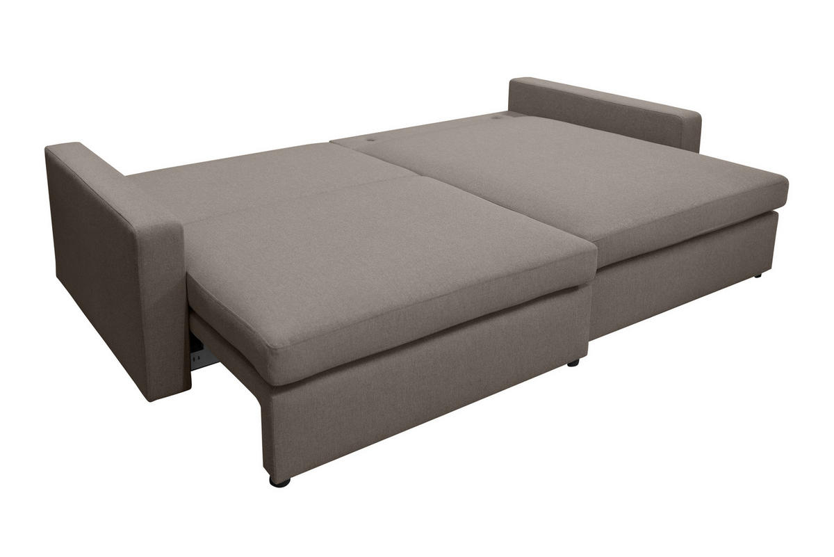 ECKSOFA Mit Schlaffunktion Und Bettzeugablage LUBEKA Stoff Faro Hellbraun Rechts - Hellbraun, Holz (224/147cm) - Kaiser Möbel