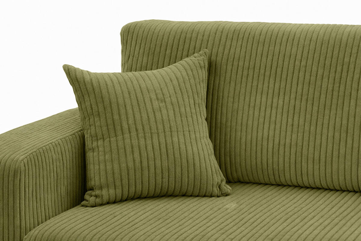 ECKSOFA Mit Schlaffunktion, Cordstoff Poso, Olive, Rechts, ROUND ONE XL - Olivgrün, Holz (271/175cm) - Kaiser Möbel