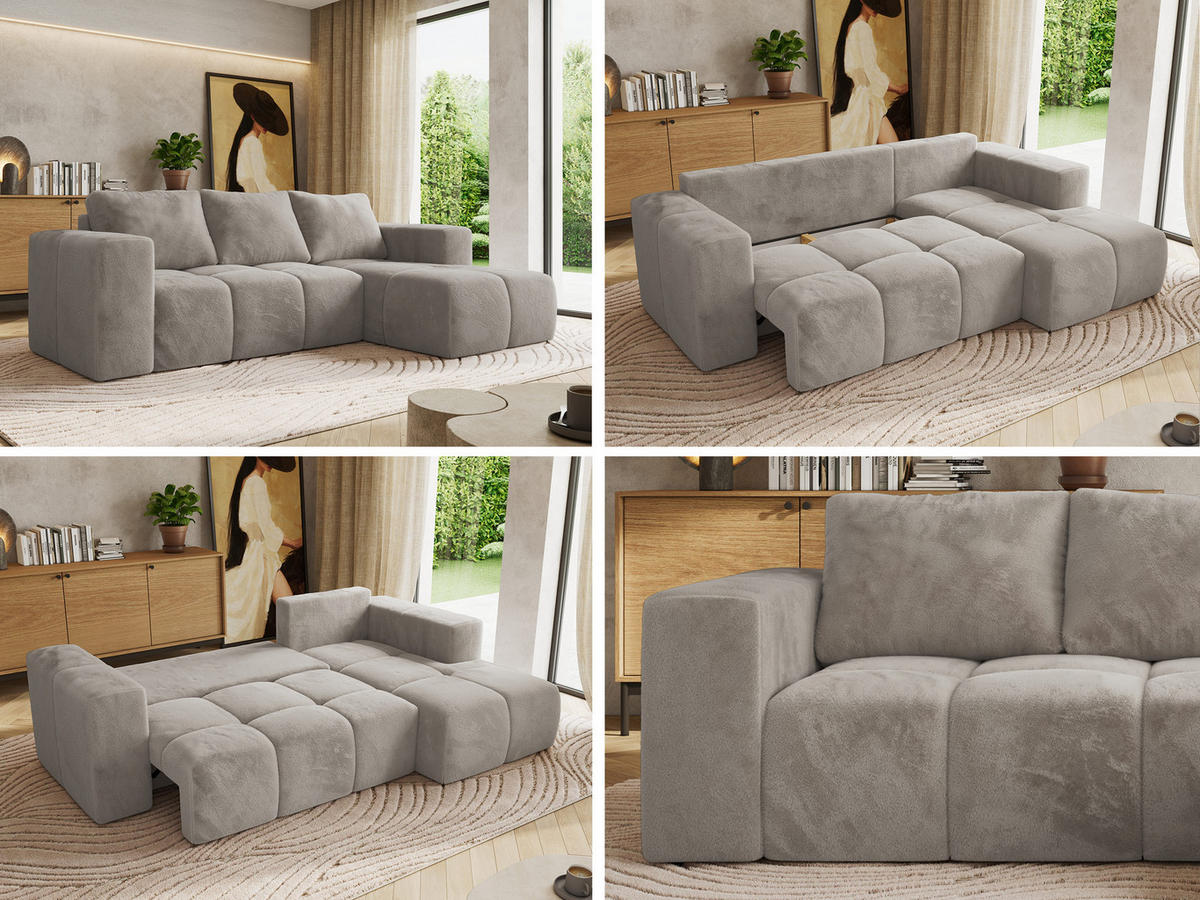 ROHOVÁ SEDAČKA MONIVA L Svetlosivá Plyš - pravá strana - čierna/svetlosivá, textil/plast (266/164cm) - MKS