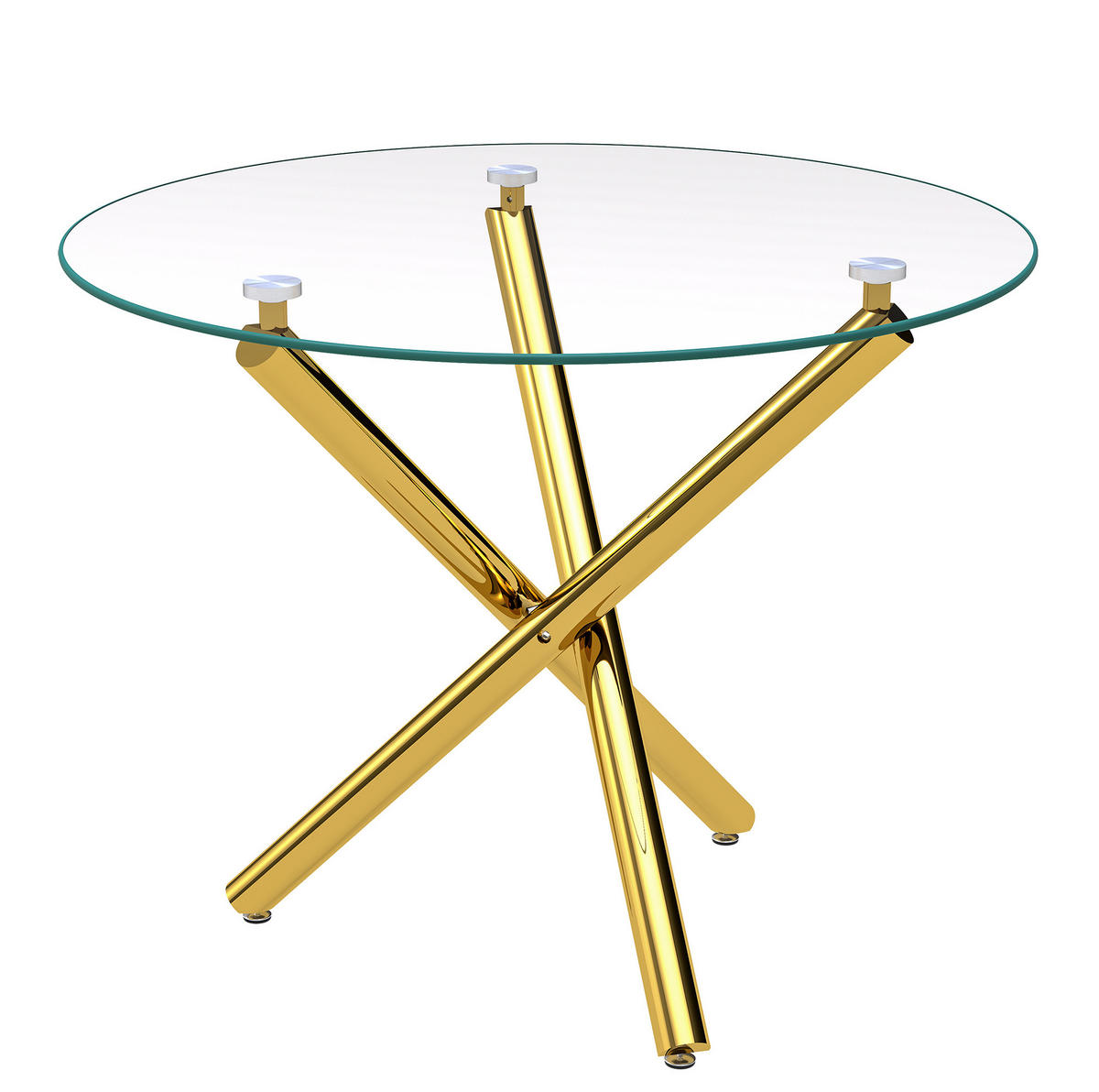 ESSTISCH 80/80/76 cm mit Glasplatte und goldfarbenem Kreuzgestell - Goldfarben, Metall (80/80/76cm) - Flora Grace