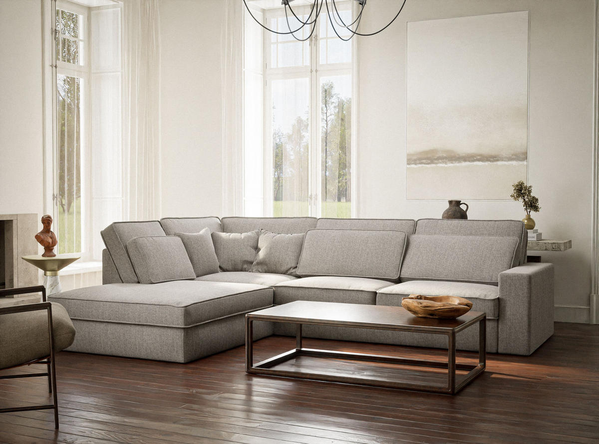 ECKSOFA Kirou Beige grau Webstoff - Links Seite - Greige/Schwarz, Holz/Holzwerkstoff (225/311cm) - Maison de Reve