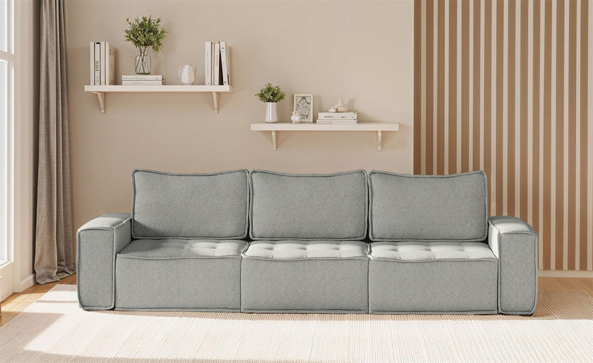 SOFASET Sande 3-2-1 Stoff Alpine - Hellgrau, Holzwerkstoff/Textil (292/85/90cm) - Fun Möbel