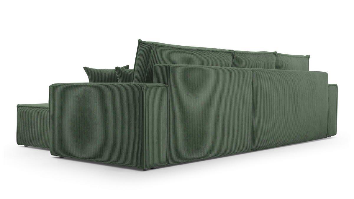 ECKSOFA L Form Cedria Dunkelgrün 287/145/85 cm mit Schlaffunktion - Dunkelgrün/Schwarz, Kunststoff/Textil (287/145cm) - AX Living