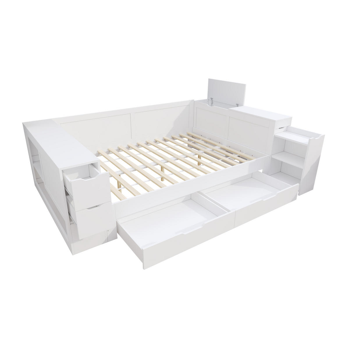 DETSKÁ posteľ 140/200 cm biela s úložným priestorom a nočným stolíkom z MDF - biela, kompozitné drevo (140/200cm) - OKWISH