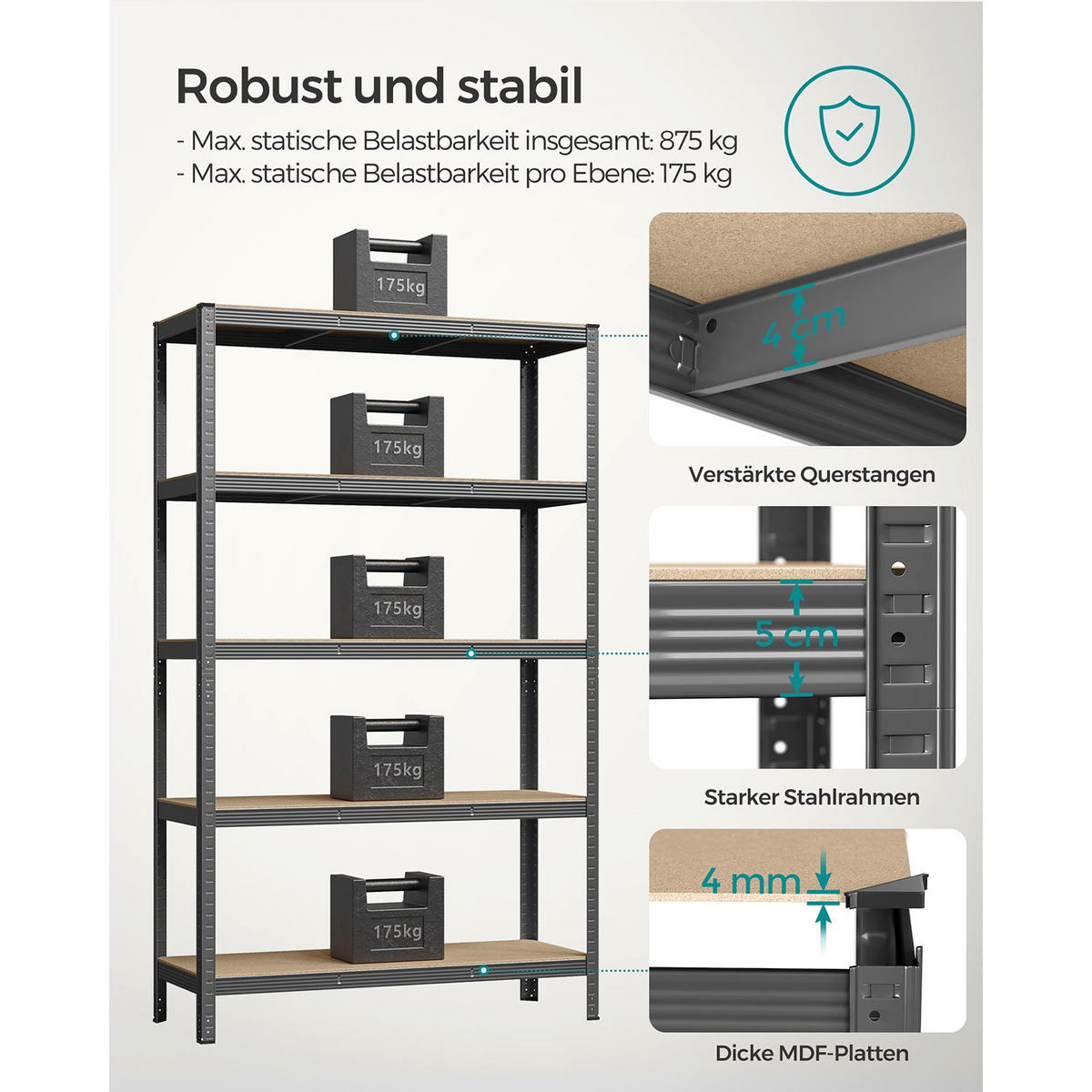 SCHWERLASTREGAL BUENOS AIRES 2ER-SET - Grau, Holzwerkstoff (120/200/60cm) - Hansiro