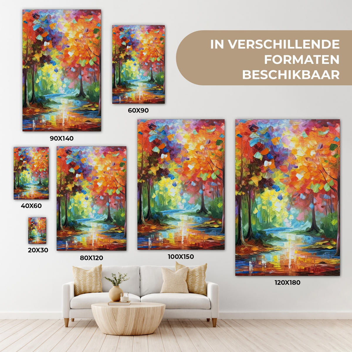LEINWANDBILD Landschaft - Wald - Farben - Natur Wanddeko Schlafzimmer 60x90 cm - Multicolor, Textil (60/90cm) - MuchoWow