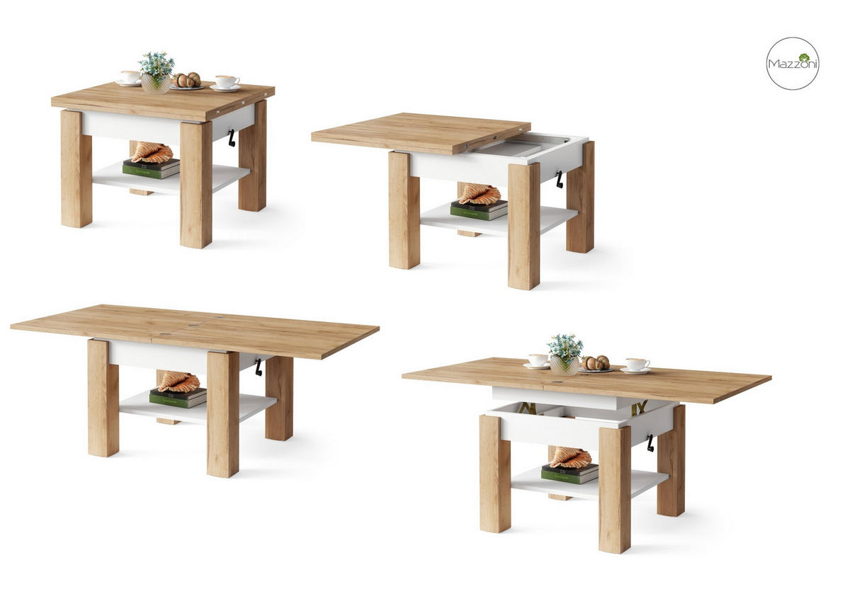 COUCHTISCH quadratisch aufklappbar höhenverstellbar 70/75/69 cm - Eichefarben/Weiß, Holzwerkstoff (75/70/57cm) - designimpex