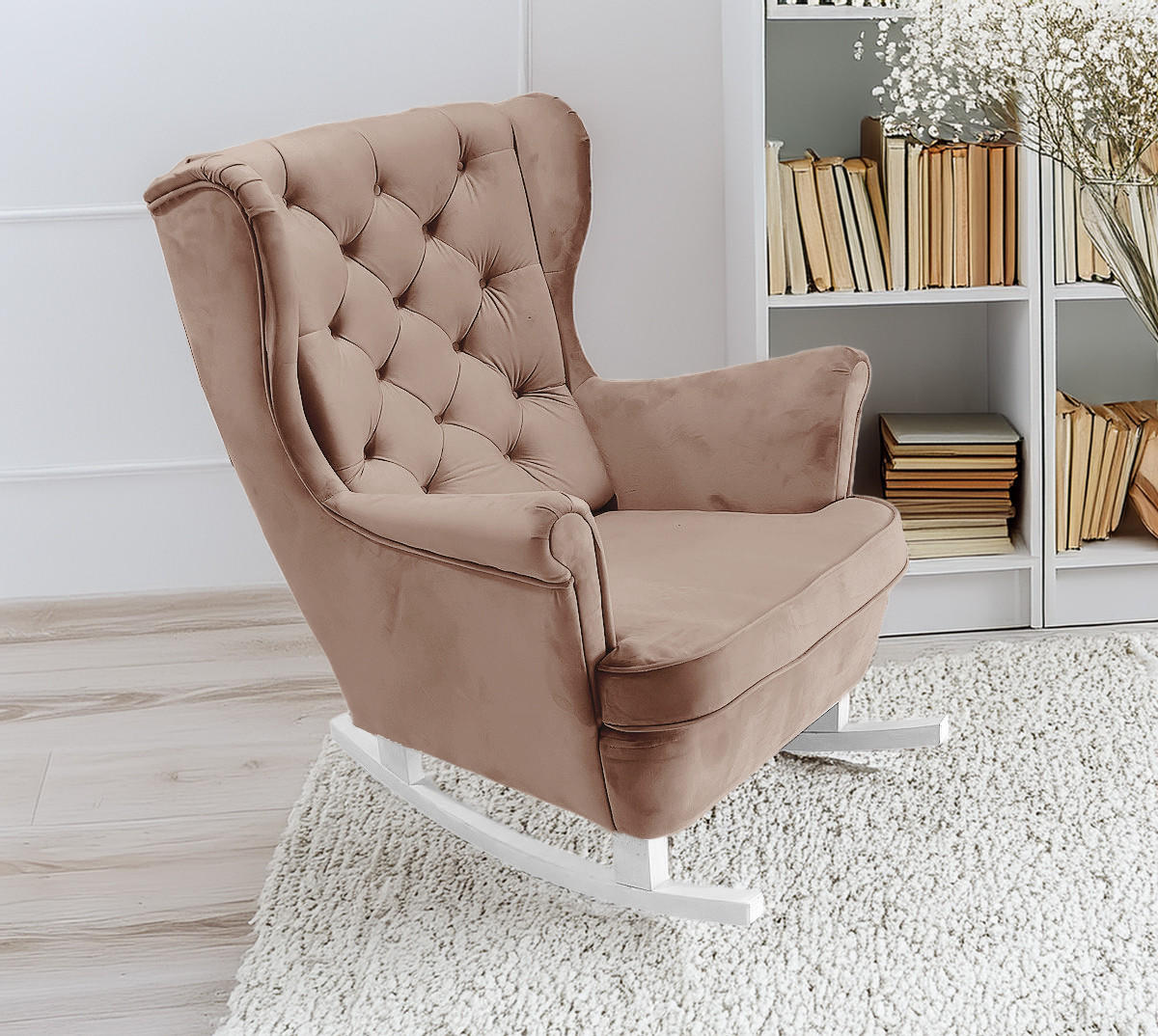 SCHAUKELSESSEL mit gepolstertem Sitz und Armlehnen, 102x81x95 cm, Cappuccino_29839 - Greige/Weiß, Holz/Textil (81/102/95cm) - DomoHome