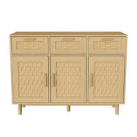 SIDEBOARD mit 3 Schubladen und 3 Türen - natürliche Geflecht-Optik und feine Metallgriffe - Eiche-Optik - Eichefarben, Holzwerkstoff (107.9/80/40cm) - DELFA