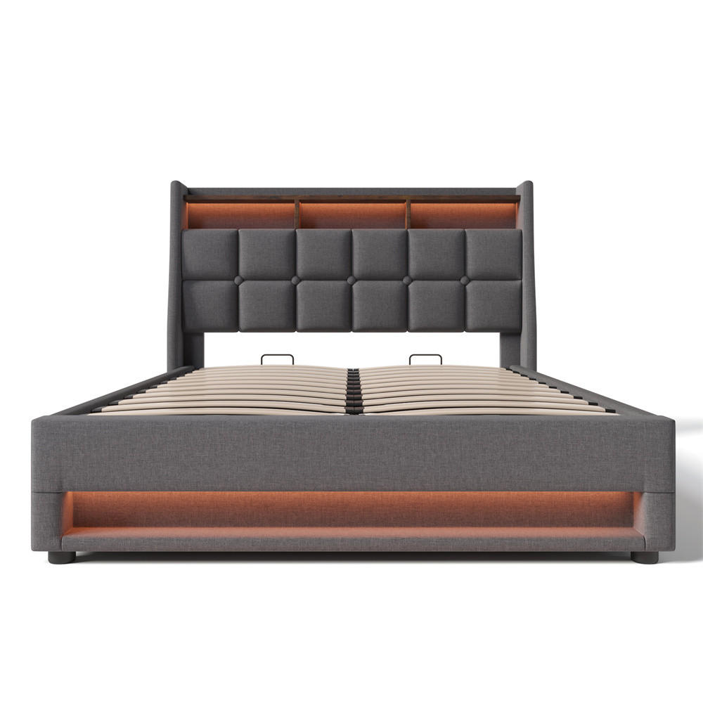 POLSTERBETT 140/200 cm in Grau mit USB - Grau, Holz/Textil (140/200cm) - KOMHTOM