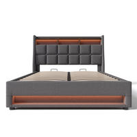 POLSTERBETT 140/200 cm in Grau mit USB - Grau, Holz/Textil (140/200cm) - KOMHTOM