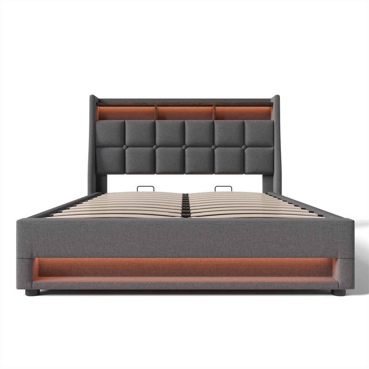 POLSTERBETT 140/200 cm in Grau mit USB - Grau, Holz/Textil (140/200cm) - KOMHTOM