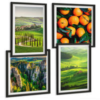 BILDER SET 4er Set - 50x50 cm & 40x60 cm Schwarzer Rahmen - Italienische Landschaft Orangen Natur - Schwarz, Kunststoff (50/50cm) - TULUP