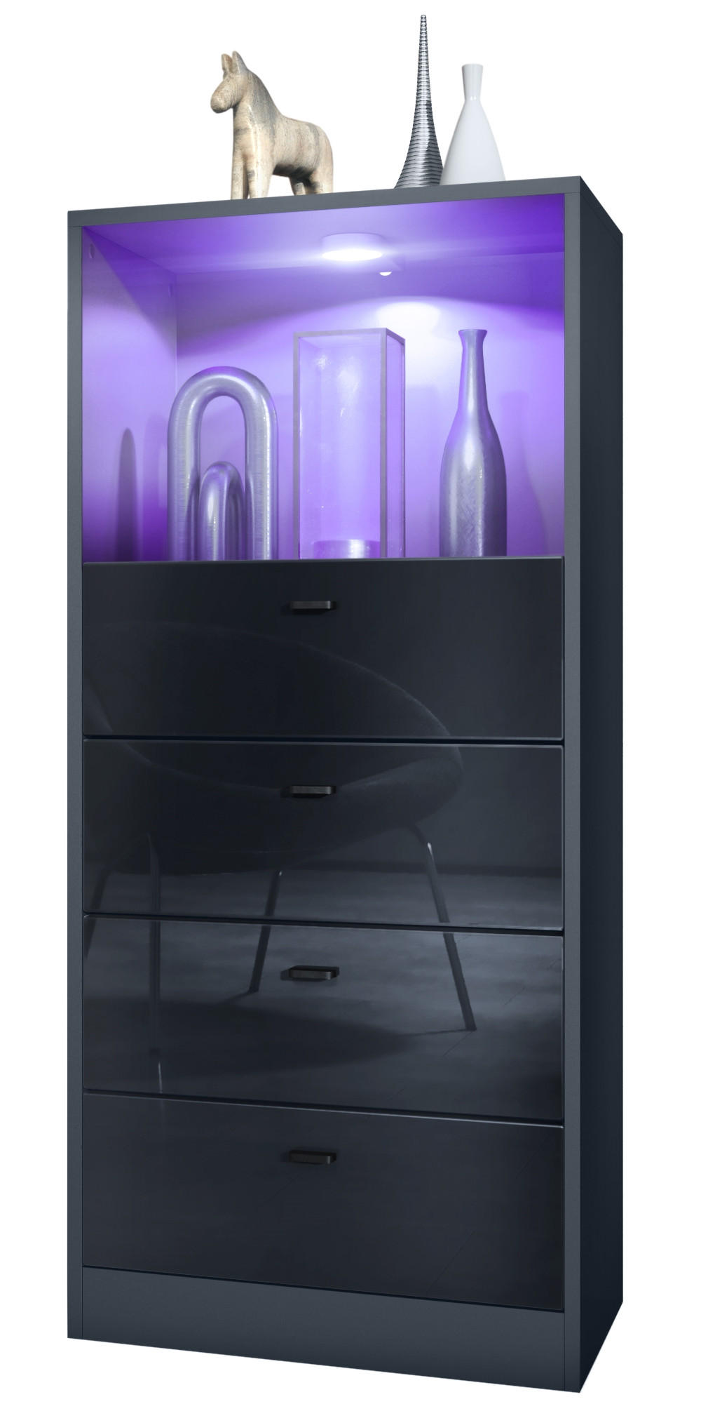Vladon Kommode Schwarz Hochglanz 56x125x36 cm