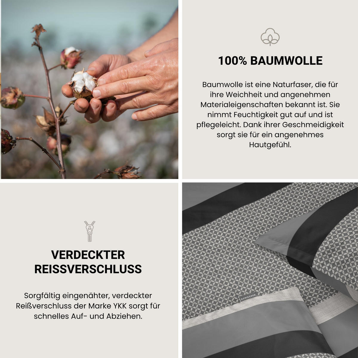 BETTWÄSCHESET Dion - Baumwollsatin - 2-teilig - 135x200 cm - Grau - Grau, Textil (135/200cm) - SCHIESSER