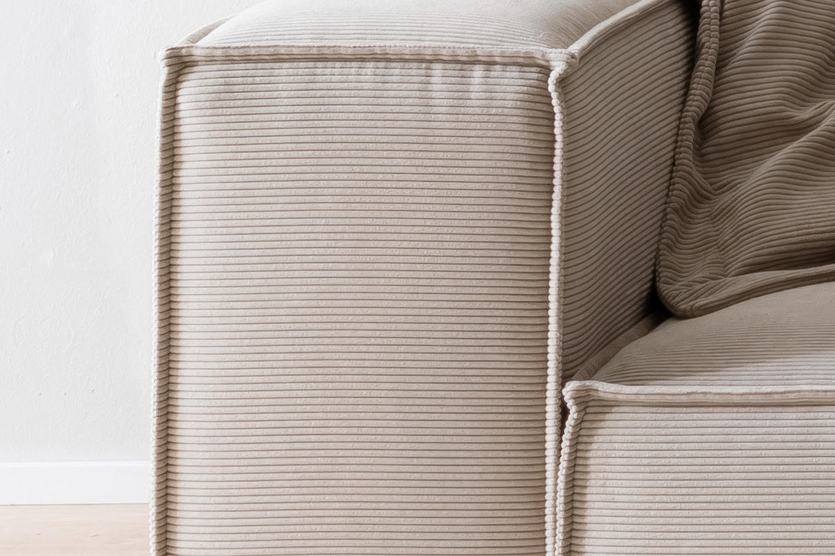 SOFA CARMO Beige Cord - Beige/Schwarz, Kunststoff/Textil (306/68/118cm) - KAWOLA