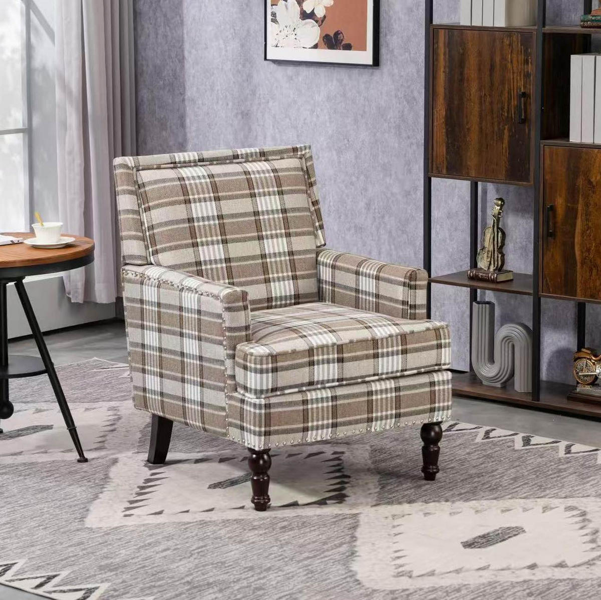 SESSEL in Braun/Weiß aus Baumwoll-Leinen mit Holzgestell,69/69/89 cm - Braun, Textil (69/89/69cm) - BEAOK