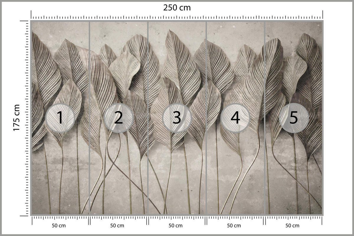 FOTOTAPETE Hohe Blätter Betonstil Vintage Neutral Grau Textur 250x175 - Grau, Papier (250/175cm) - Muralo