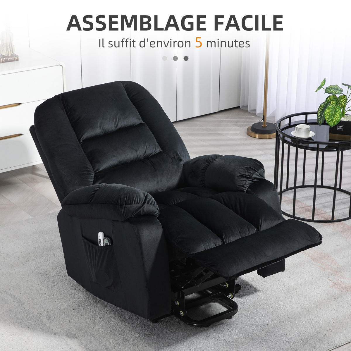 MASSAGESESSEL DE-15410 8 Massagepunkte mit Heizung, elektrisch neigbar Schwarz - Schwarz, Metall (94/107/85cm) - ComfortXL