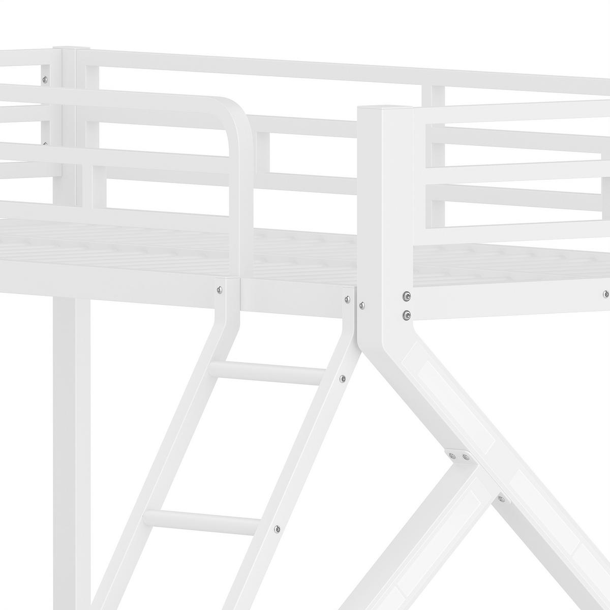 ETAGENBETT 90x200cm + 140x200cm Weiß Metall LED-Licht - Weiß, Metall (140/200cm) - FLIEKS