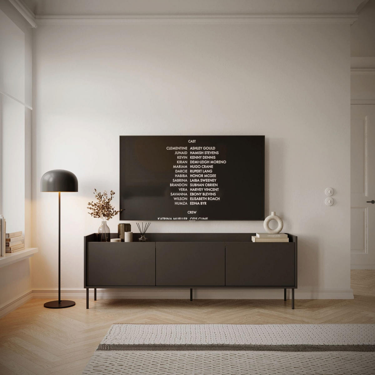 TV stolek Tovi Černý / Dekor ořech 175/58/36 cm - černá, kov/kompozitní dřevo (175/58.5/36.4cm) - Selsey