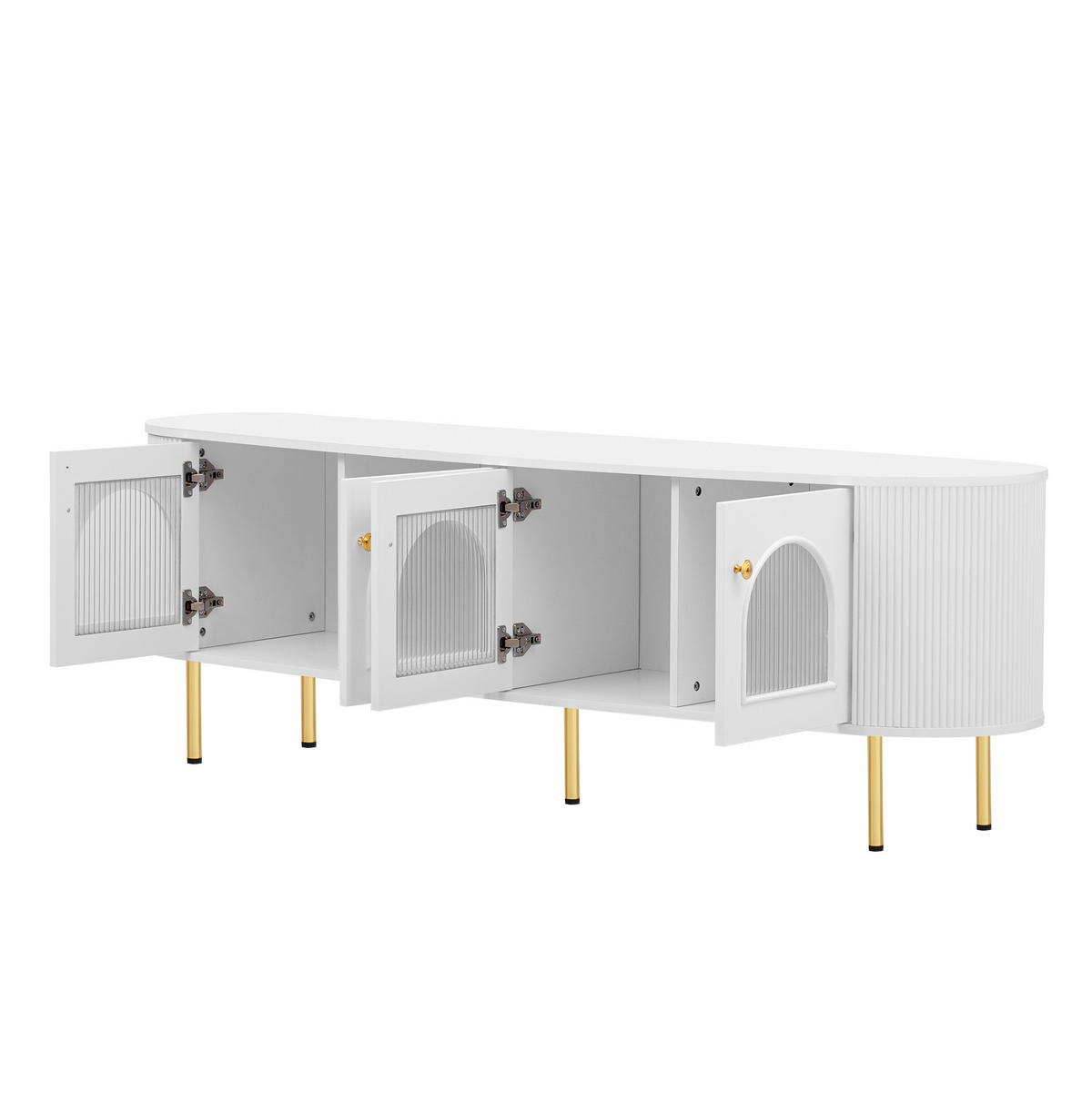 TV-LOWBOARD aus MDF 170x35x55 cm Weiß/Gold mit 4 Glastüren und Kabelführung - Weiß, Holzwerkstoff (170/55/35cm) - IVMEU