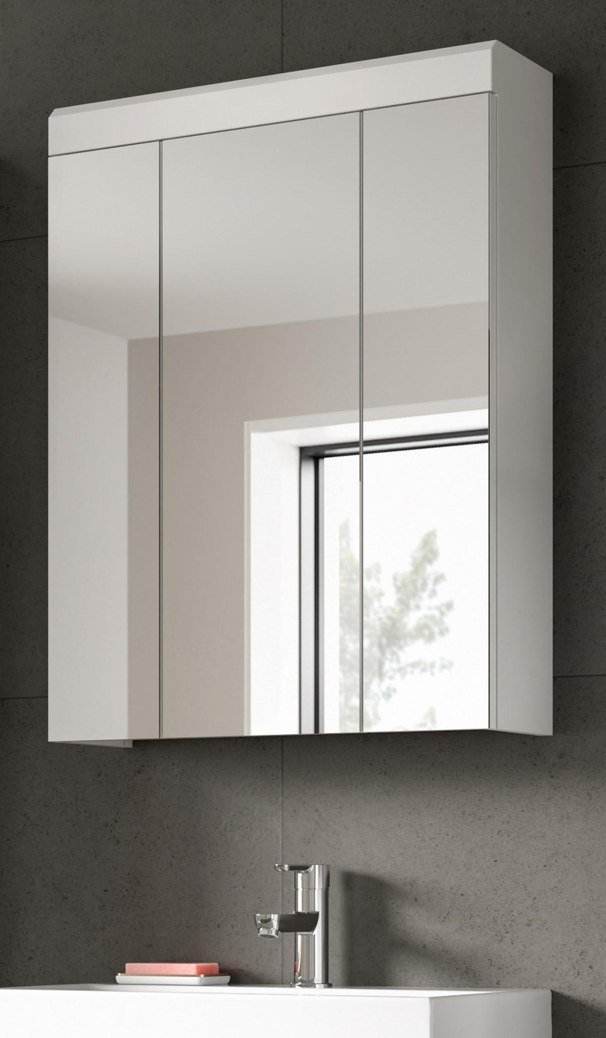 SPIEGELSCHRANK weiß Hochglanz 60 cm, Badschrank 3-türig - Weiß Hochglanz/Silberfarben, Glas/Holzwerkstoff (60/79/18cm) - Inn.Furn