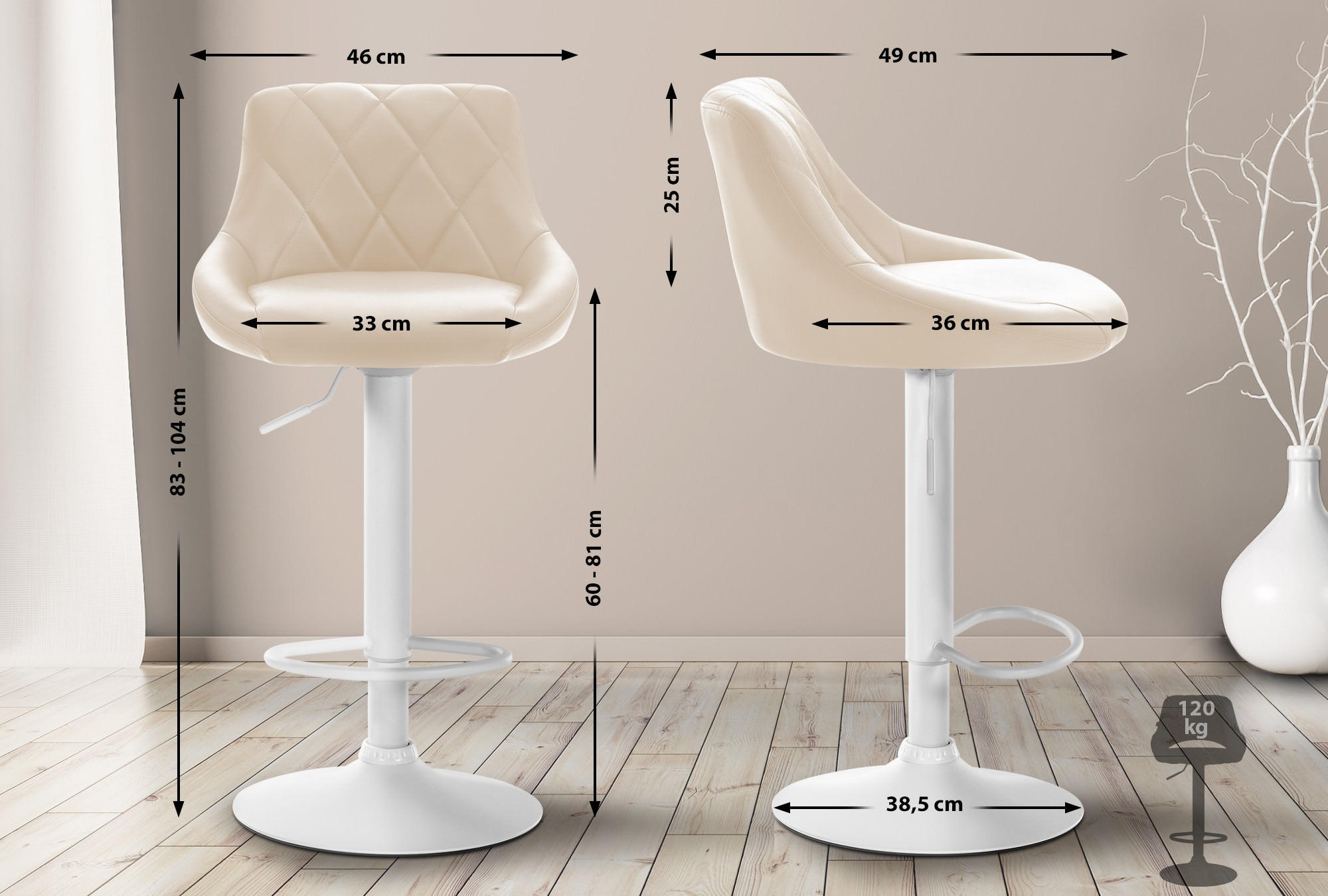 BARHOCKER Lederlook creme - Creme/Weiß, Textil/Metall (46/83/49cm) - CLP