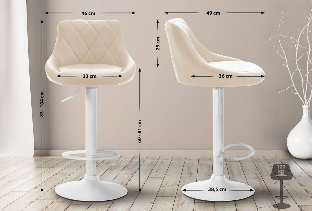BARHOCKER Lederlook creme - Creme/Weiß, Textil/Metall (46/83/49cm) - CLP