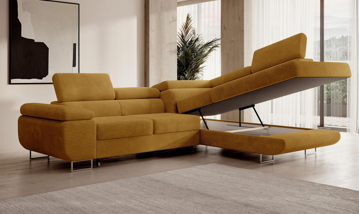 ECKSOFA Stevil Senfgelb Cordbezug - Silberfarben/Messingfarben, Textil/Metall (275/203cm) - Selsey