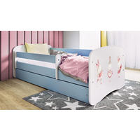 KINDERBETT Tanzende Häschen 80x180 cm mit Matratze, Schublade, Rausfallschutz & Lattenrost, Blau - Blau, Holzwerkstoff (80/180cm) - RAUMHIRSCH FURNITURE