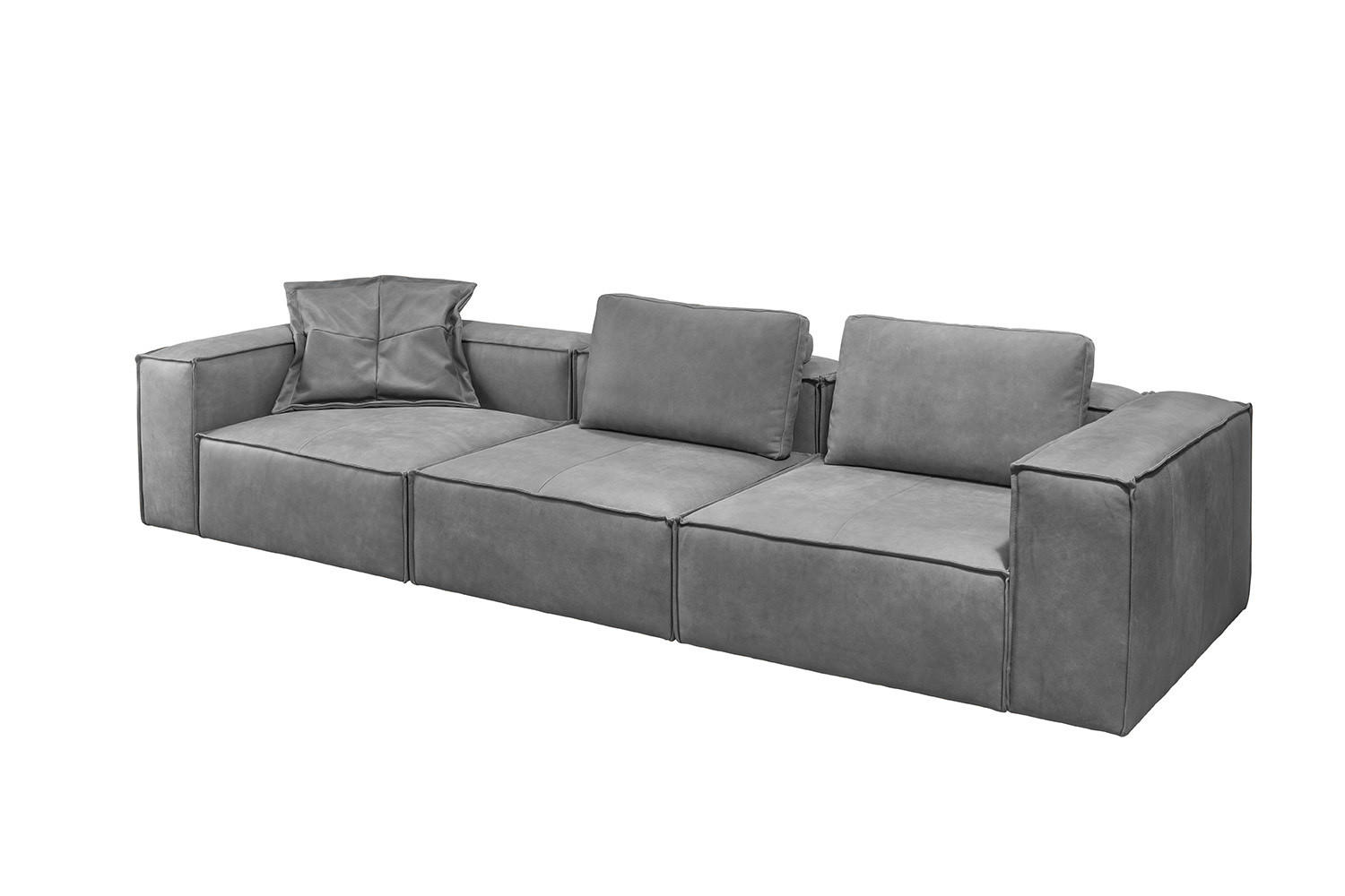 SOFA CARMO Grau Leder - Schwarz/Grau, Leder/Kunststoff (366/68/118cm) - KAWOLA