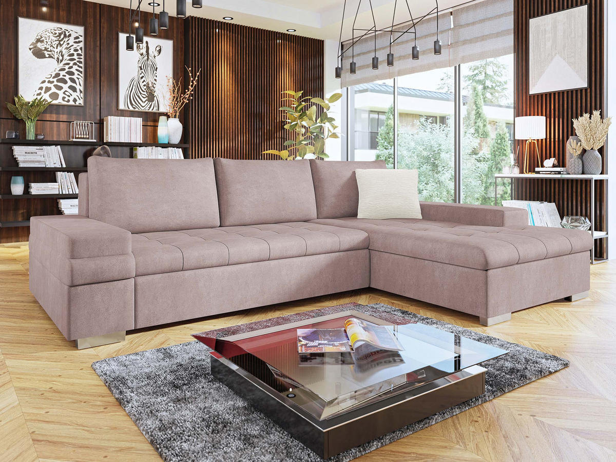ECKSOFA Bangkok Mini Premium - Hellrosa/Beige, Holz/Textil (274/182cm) - MIRJAN24