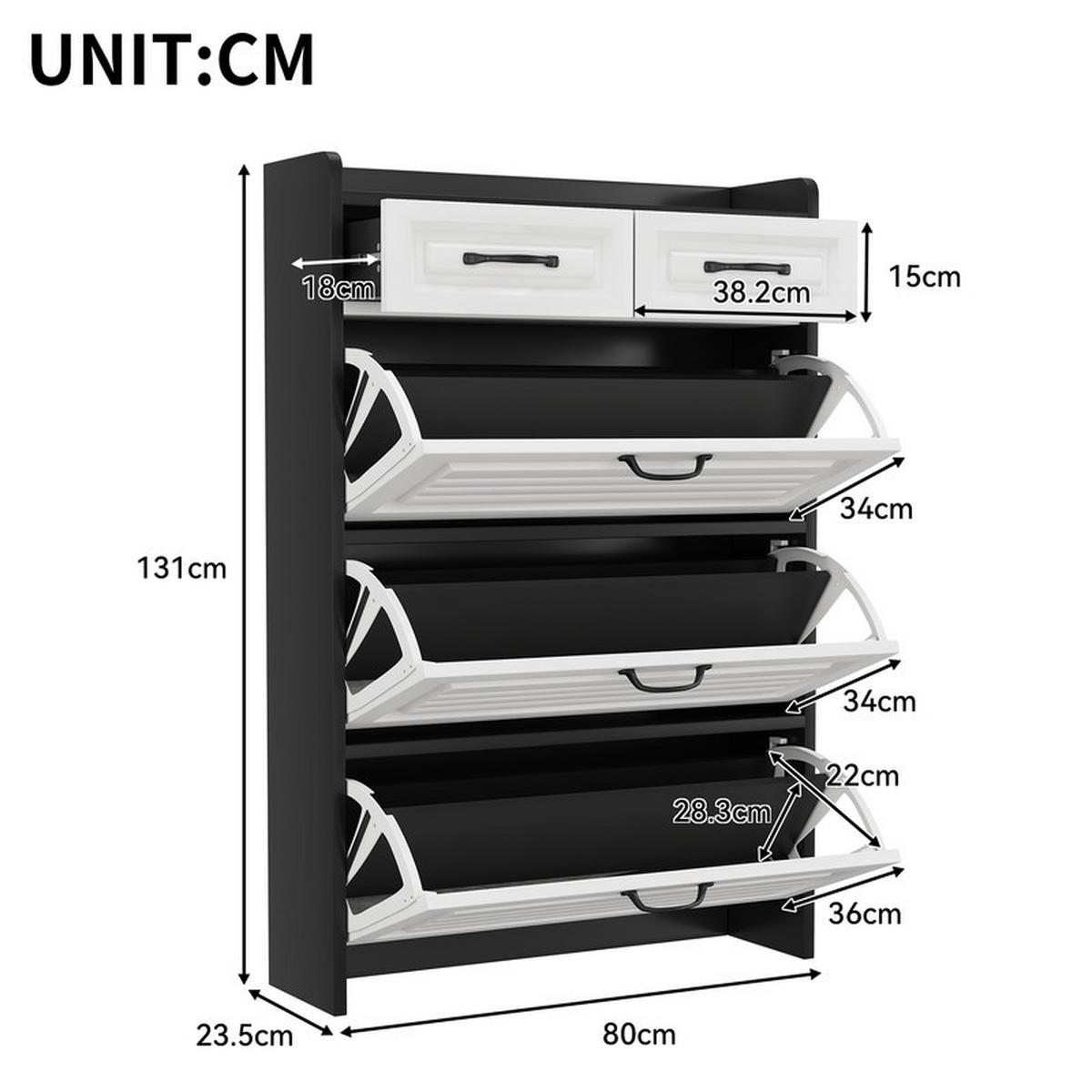 SCHUHSCHRANK drehbar mit 3 Klapptüren und 2 Schubladen 80x23,5x131 cm - Weiß, Holzwerkstoff (23.5/131/80cm) - Moorle