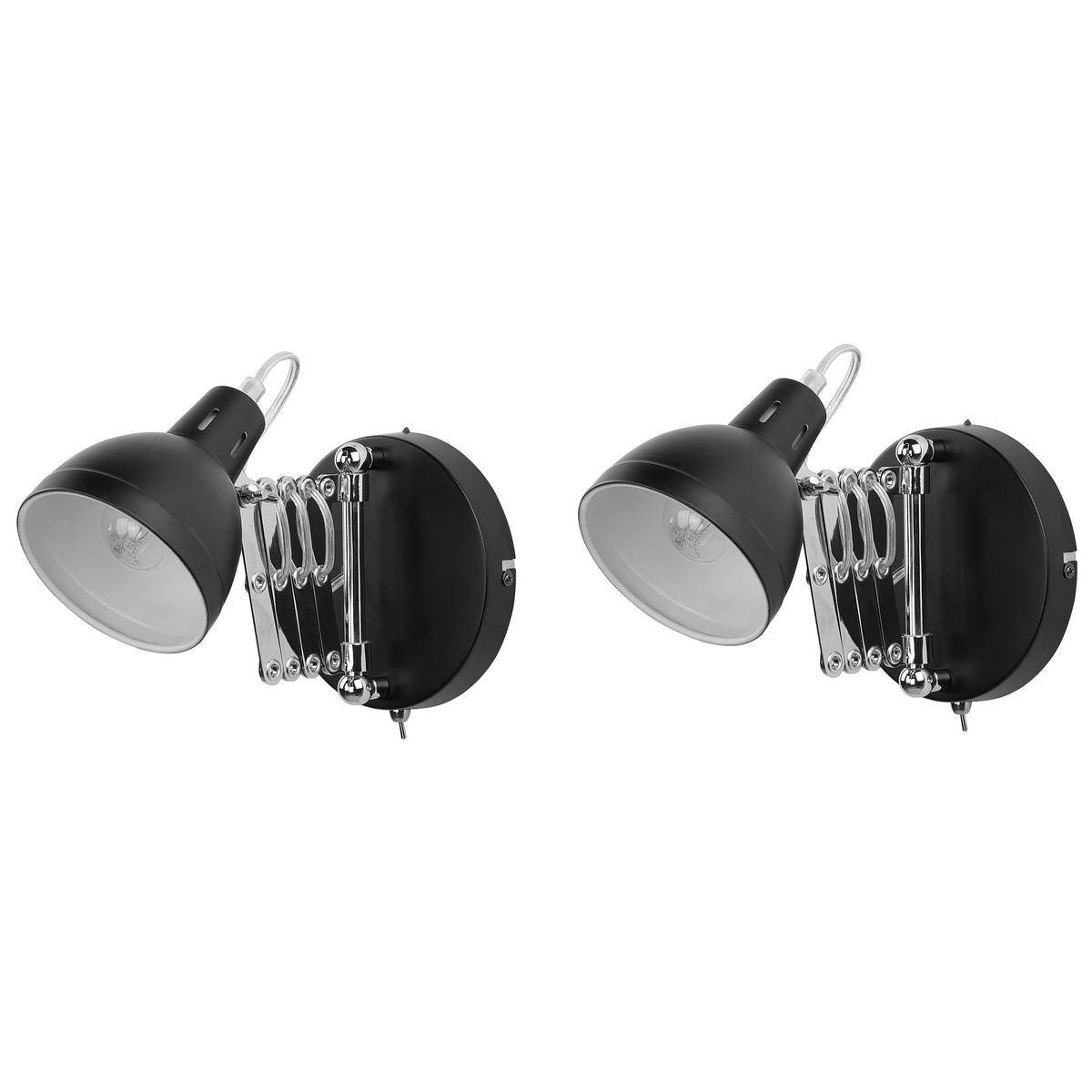 WANDLEUCHTE 2er-Set Harrington 46/11/15 cm - Schwarz, Metall (11/15/46cm) - Beliani