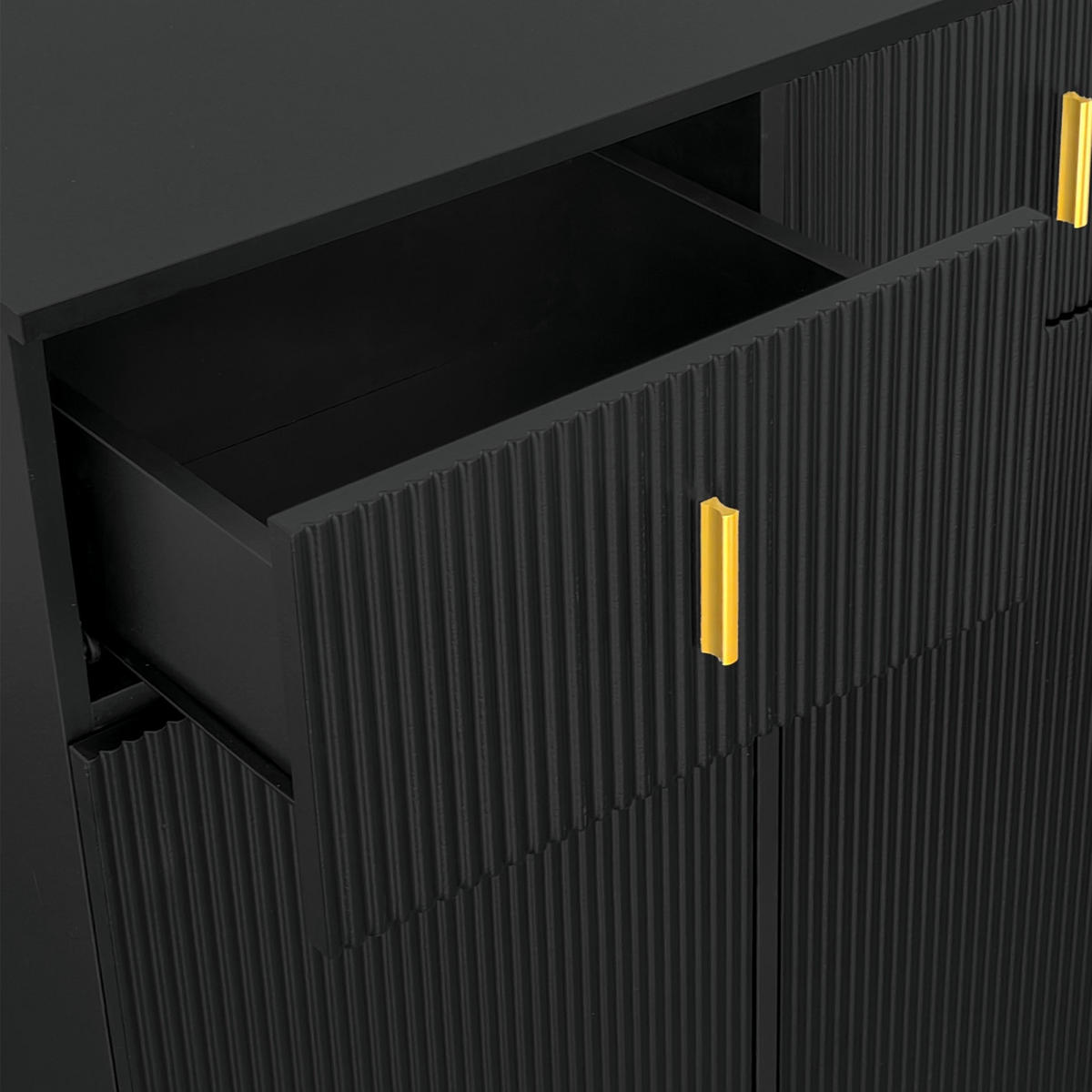 SCHUHSCHRANK Sideboard Schwarz mit Schubladen, Push-to-Open und goldenen Akzenten - Schwarz, Holz (83/101/35cm) - PARAFTA HOME