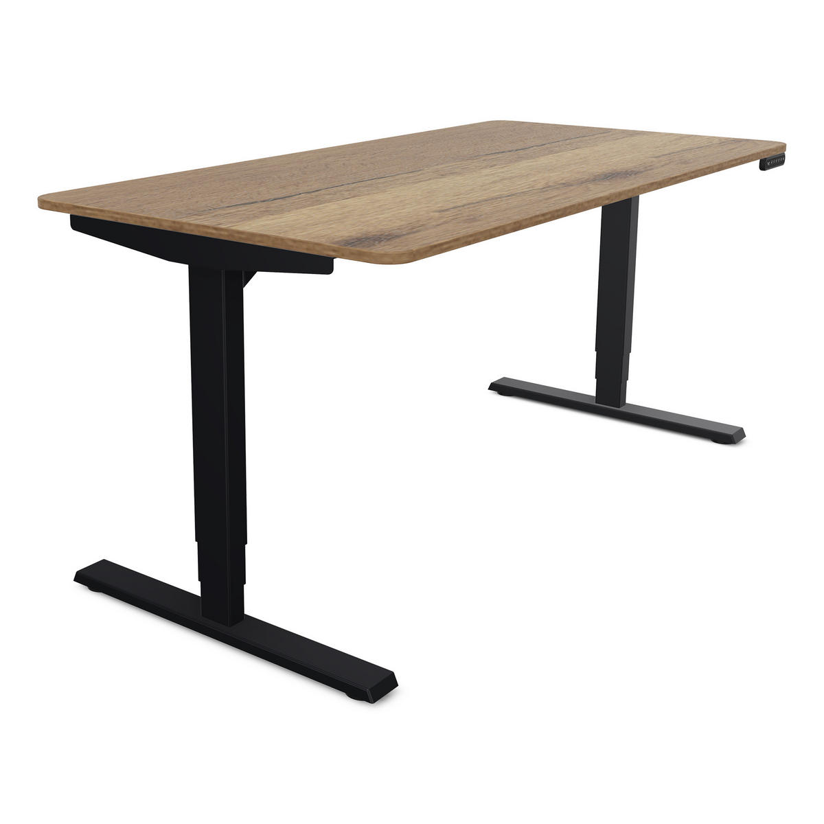 SCHREIBTISCH Elektrisch höhenverstellbarer Schreibtisch Y-Line Curved Eiche Tabak Schwarz 160/80/62-127cm - Eiche Wotan/Schwarz, Holzwerkstoff/Metall (80/160/127cm) - ASSMANN