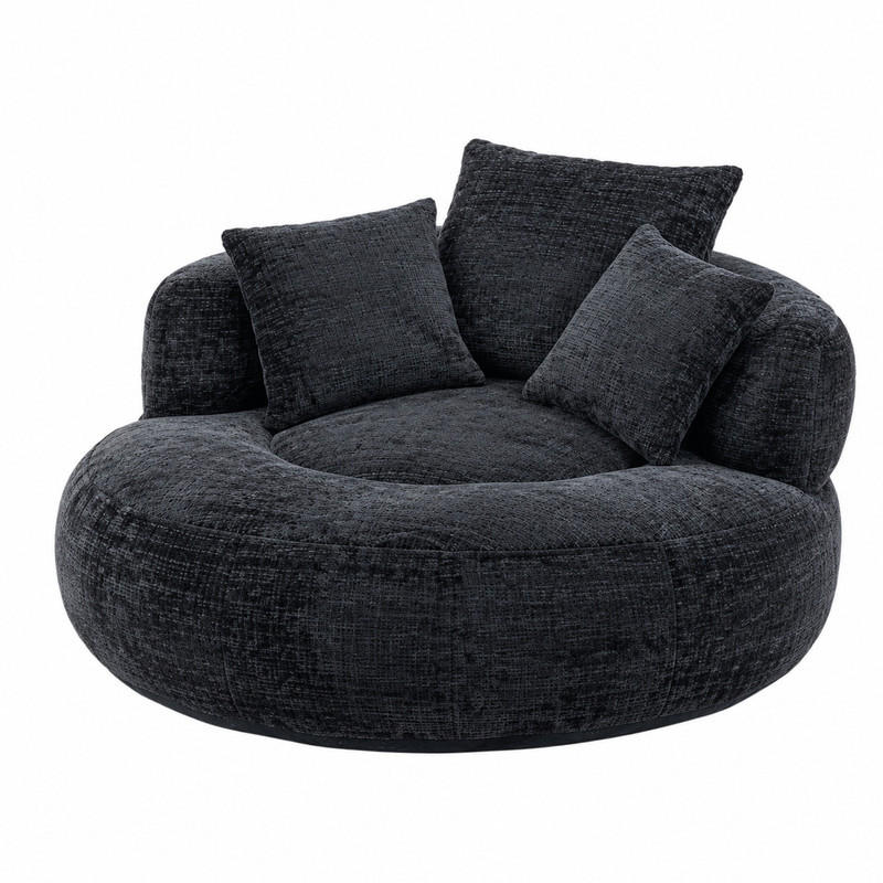 SITZSACK mit Armlehnen 108 x 108 x 52 cm Chenille Black - Schwarz, Kunststoff (108/52/108cm) - Beauniv