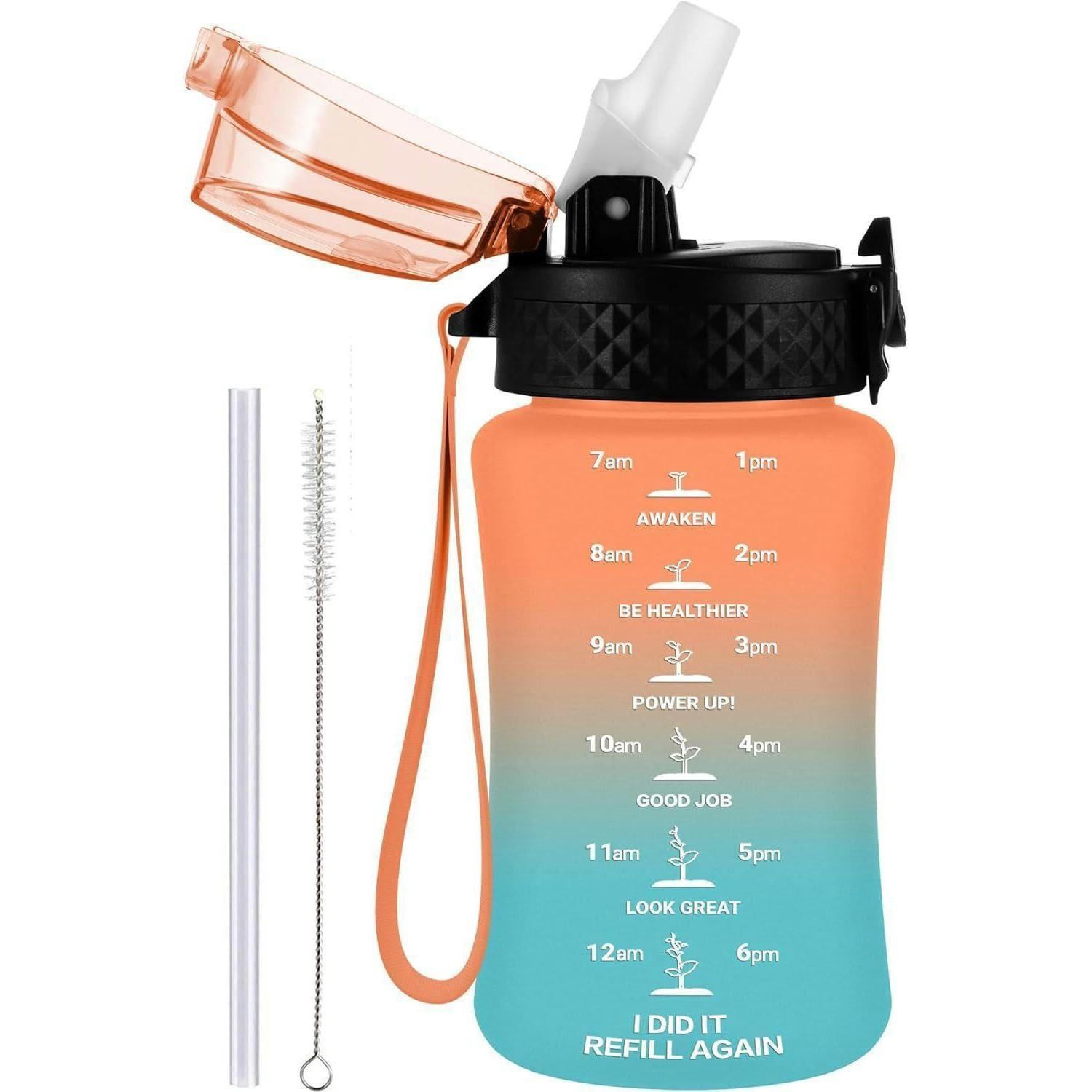 TRINKFLASCHE Kinder 350 ml mit Strohhalm und Zeitmarkierung - Multicolor, Kunststoff (7/16.5cm)