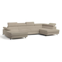 WOHNLANDSCHAFT RUBANO R-S Beige Boucle-Stoff mit Schlaffunktion - Beige, Holz (339/89/190cm) - MASSENO