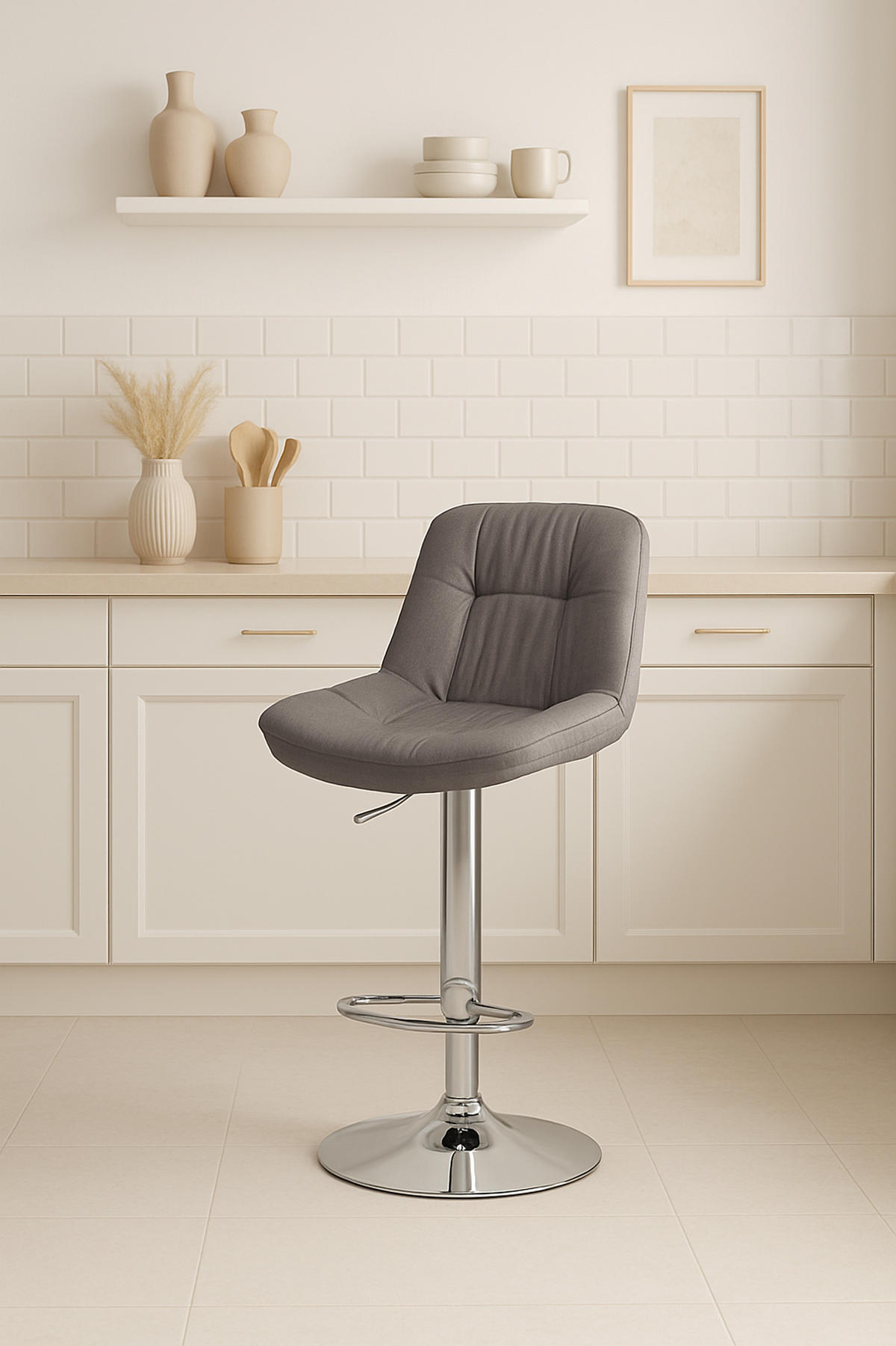 BARHOCKER Laura Stoff chrom grau - Chromfarben/Grau, Textil/Metall (46/113/54cm) - TPFLiving