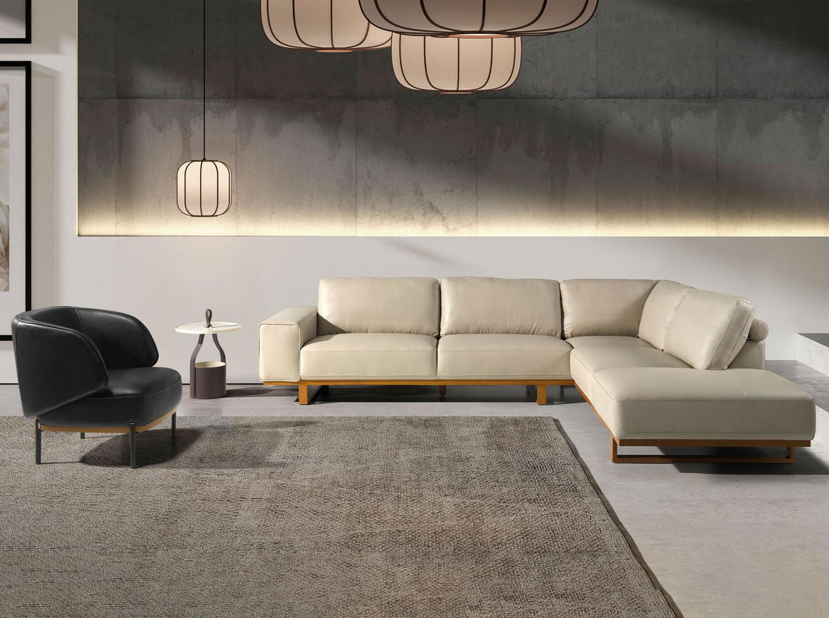 ECKSOFA Rechtes Ecksofa in Leder sand 316/252/82 cm - Sandfarben/Honig, Leder (316/252cm) - ANGEL CERDA