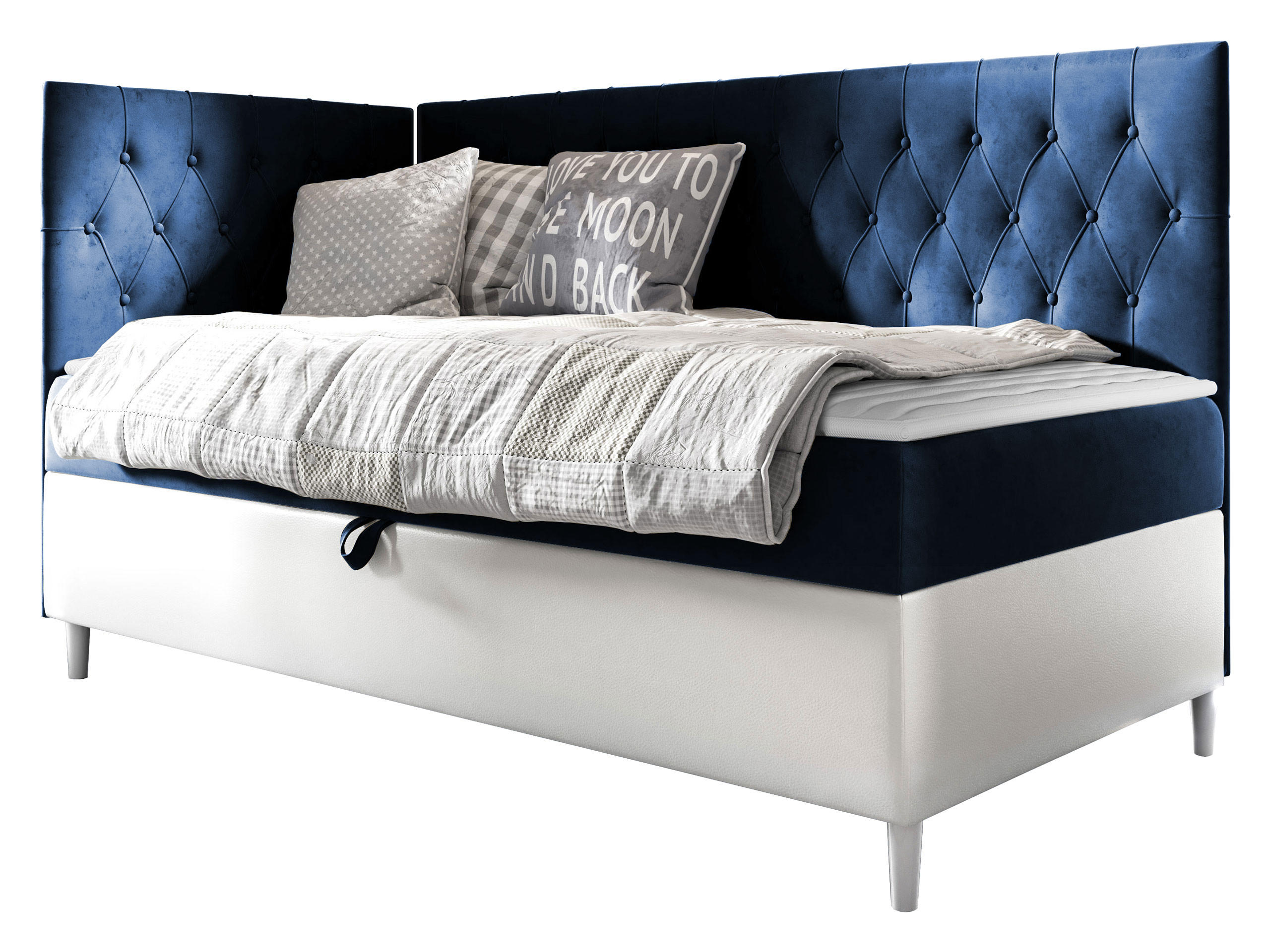 BOXBETT Filip Junior 3, Seite zum Öffnen des Bettkastens: Links - Blau/Weiß, Holz (80/200cm) - MIRJAN24