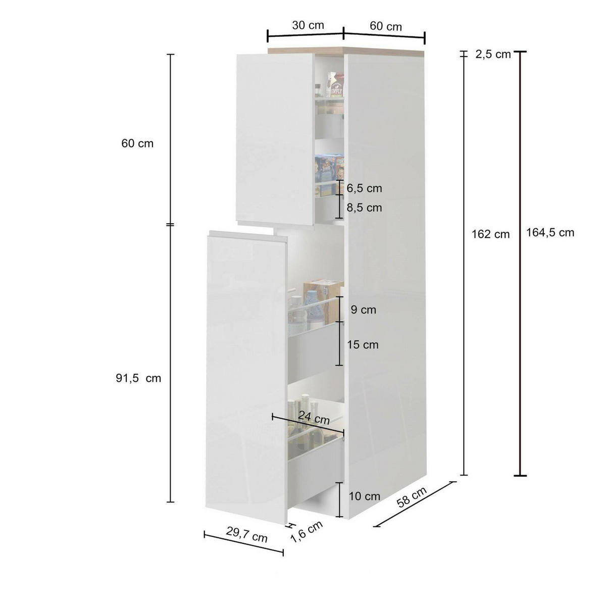 KÜCHENSCHRANK Anthrazit, Eiche 60/30/165 cm - Eichefarben/Anthrazit, Holzwerkstoff (30/165/60cm) - DMORA