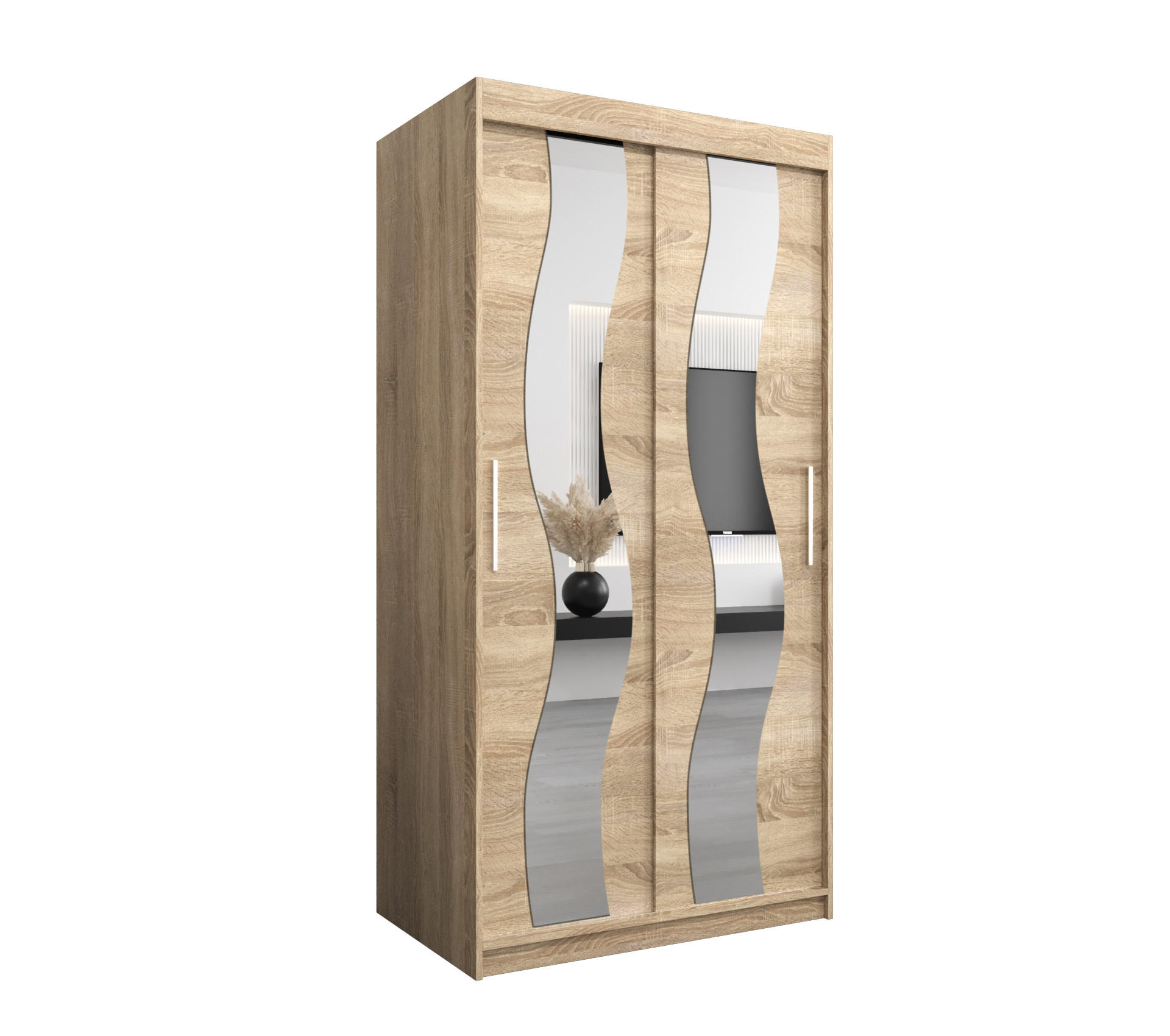 SCHWEBETÜRENSCHRANK 200/100/62 2-türig - Silberfarben/Sonoma Eiche, Holz/Kunststoff (100/200/62cm) - MÖBEL KRYSPOL