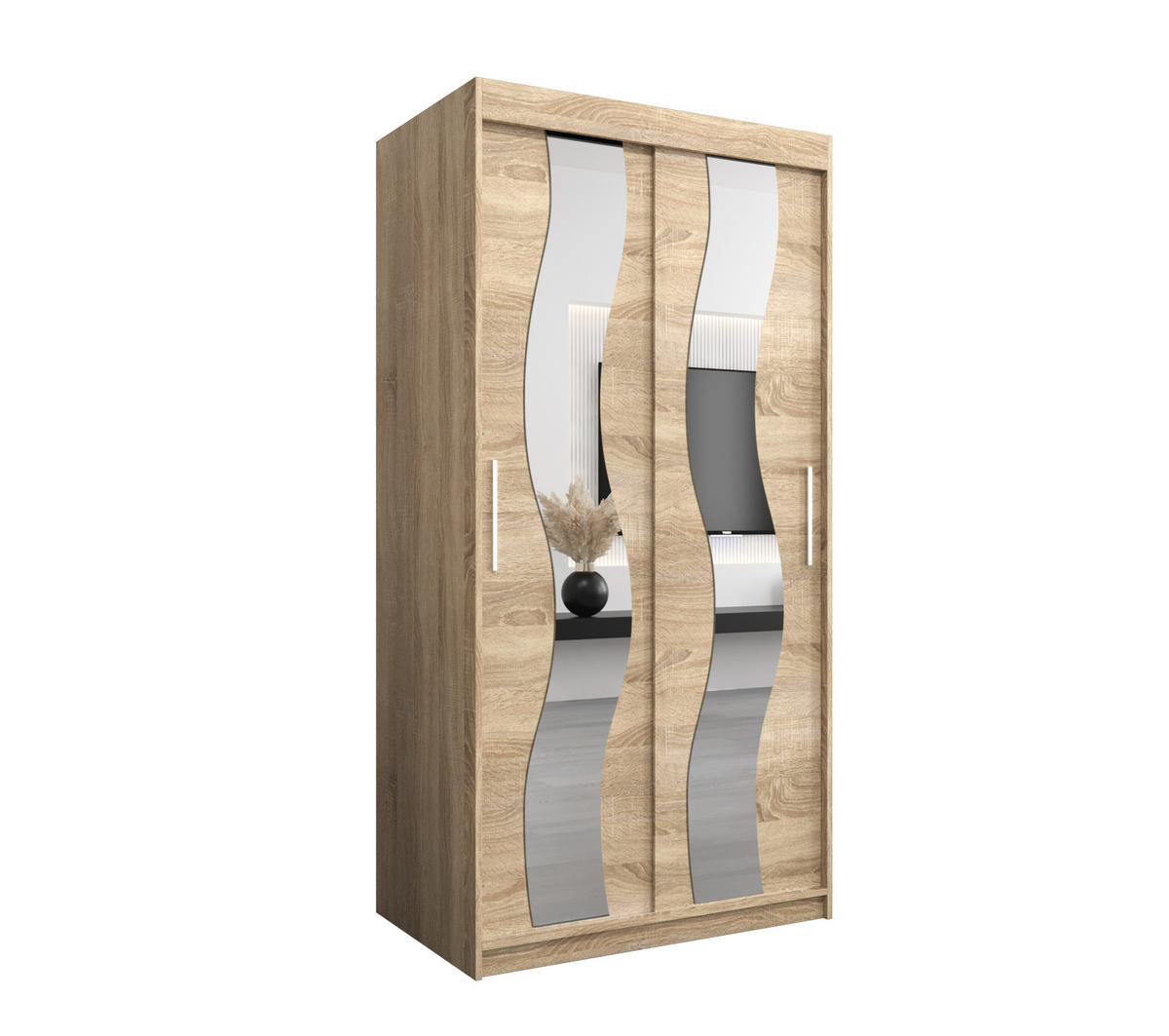 SCHWEBETÜRENSCHRANK 200/100/62 2-türig - Silberfarben/Sonoma Eiche, Holz/Kunststoff (100/200/62cm) - Abiks Möbel